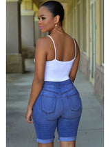 CutOutChic™ – Knee-Length Ripped Shorts (Sexy Nightclub Denim)