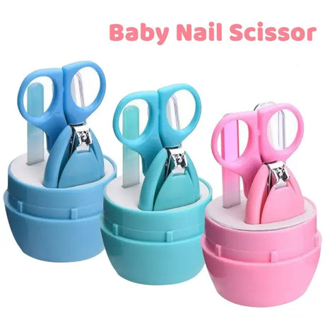 Newborn baby nail scissors set in blue and pink, designed for safe nail trimming for infants and toddlers.