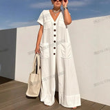 ModiWork™ – V-Neck Button Casual Office Jumpsuit (Smart, Relaxed & Stylish)