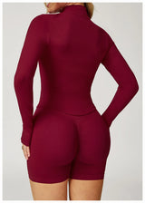 Ribbed Women's Yoga Jacket – Long Sleeve Standing Collar Fitness Top