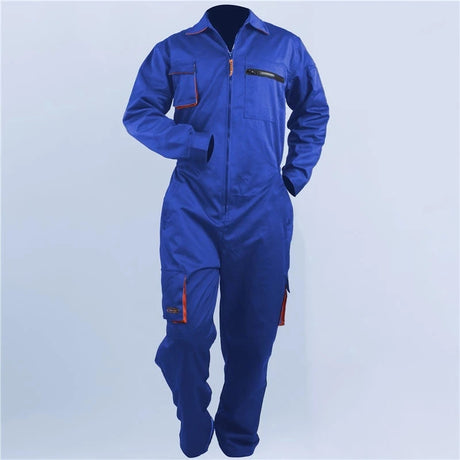 Mechanic welding coveralls in dark blue, featuring waterproof and quick-dry fabric for utility and safety.