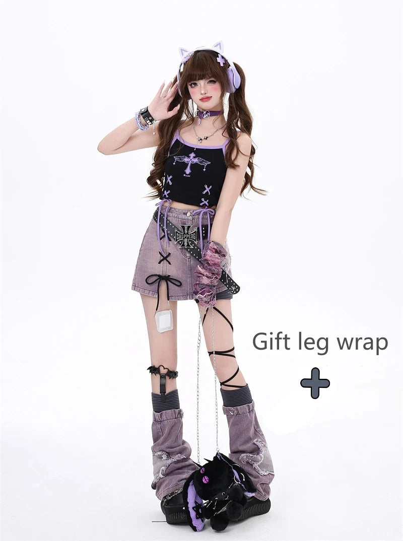 LaceVibe™ – Purple Lace-Up Mini Skirt (Harajuku Aesthetic Skirt)