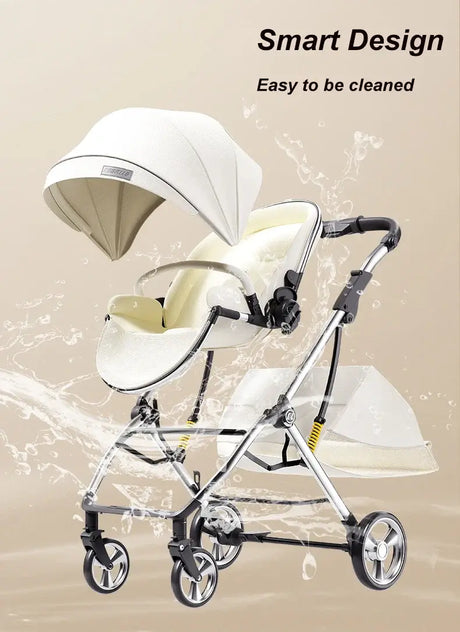 Twin baby stroller with smart design, easy to clean, featuring aluminum alloy frame and stylish colors.
