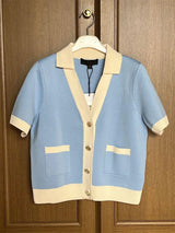 Tossy V-Neck Patchwork Knit Cardigan