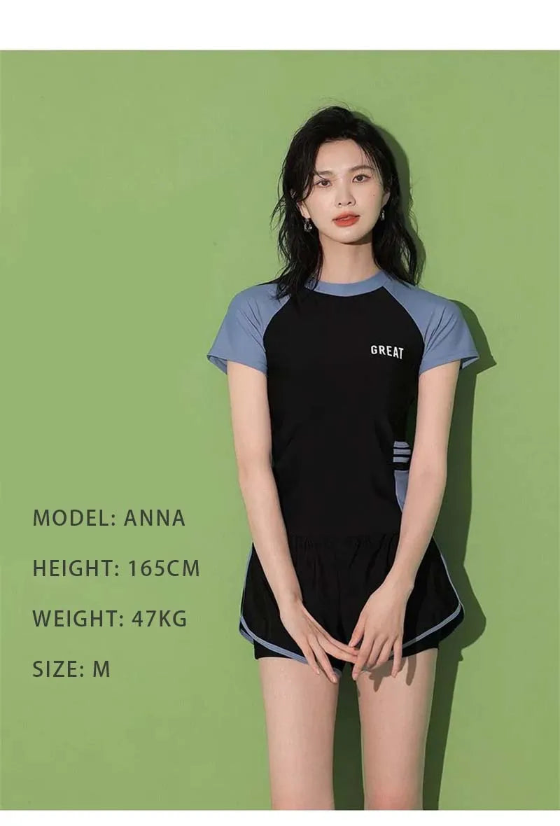 Women Patchwork Short Sleeve Swimsuit