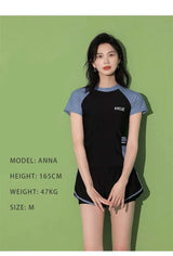 Women Patchwork Short Sleeve Swimsuit