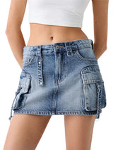 Women Denim Cargo Mini Skirt