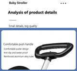 Close-up of a baby stroller's comfortable push handle, featuring anti-slip design and reinforced aluminum alloy tube.