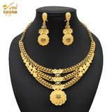 Luxury Indian bridal jewelry necklace set with elegant earrings, crafted in 24K gold plated design.