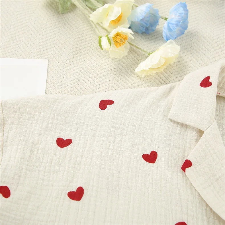 Women Cotton Pajama Set with Hearts