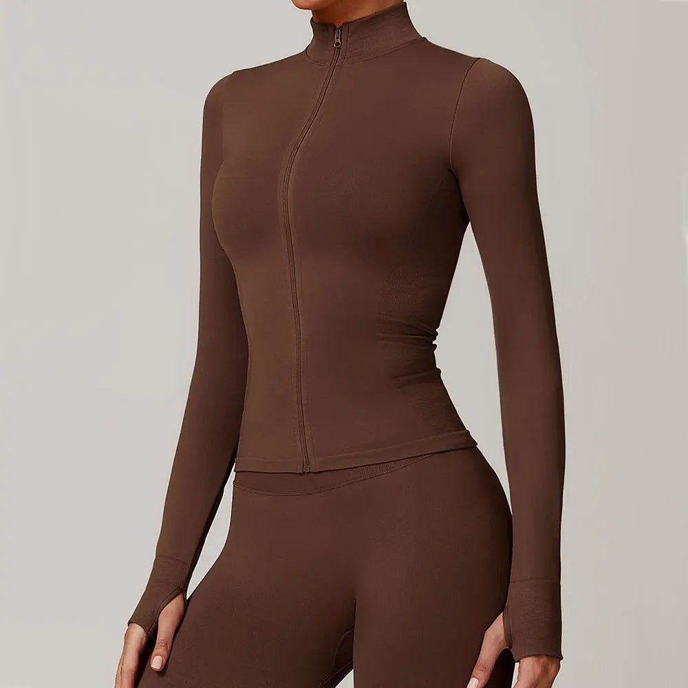 Seamless Women's Long Sleeve Yoga Jacket – Windproof Running Sports Top