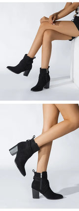 Women Pointed Toe Zipper Ankle Boots – Autumn High Heel Short Booties