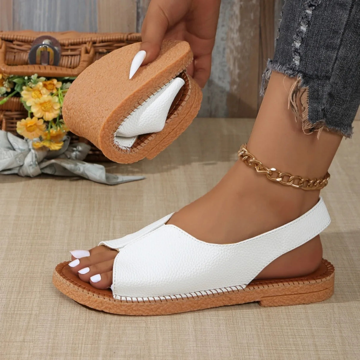 Women Open Toe Flat Sandals Summer Casual