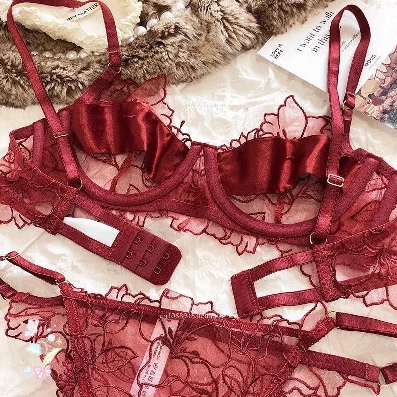Women Embroidered Lingerie Set