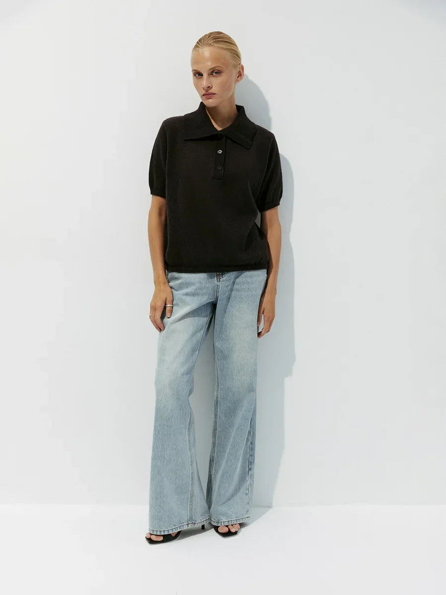 Women's Polo Collar Hollow Knit Sweater