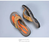 Men Cow Leather Beach Flip Flops Sandals