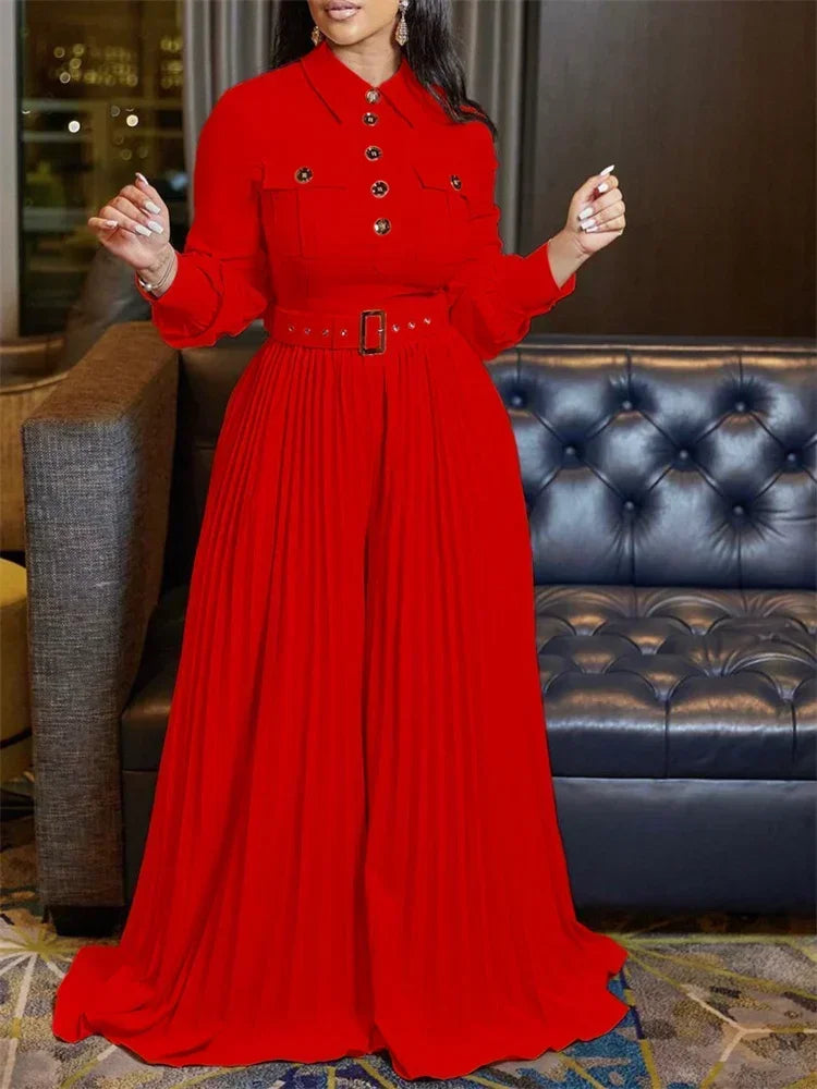 MaxiFit™ – Belted Button Maxi Office Jumpsuit (Work Chic, Waist-Defining & Longline)