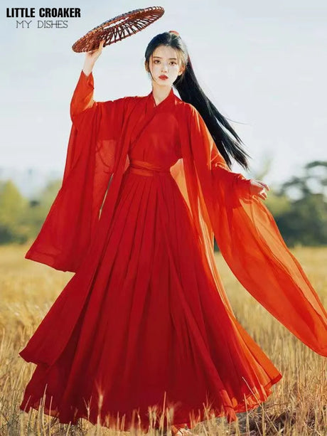 Swordsman Hanfu Costume in wine red, elegant design with rich fabric, ideal for cosplay and cultural events.