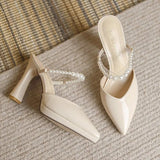 Women’s Slippers Beige Pointed Toe Heeled Slides