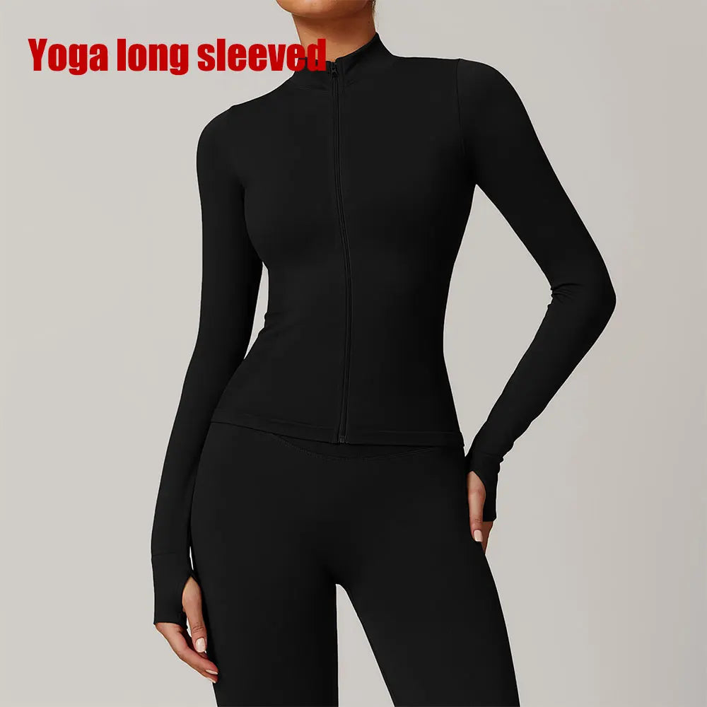 Seamless Women's Long Sleeve Yoga Jacket – Windproof Running Sports Top