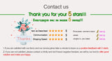 Thank you message for customer feedback with stars rating and floral design.