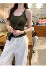 Basic Ribbed O-Neck Camisole Tank Top