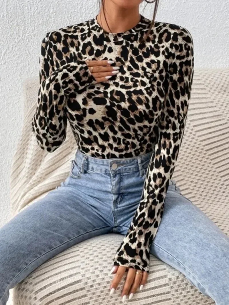 Leopard Print Bodysuit Women – Long Sleeve Top
