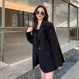 DrapeForm™ – Longline Loose Blazer (Youthful Black Jacket, Layered Elegance)