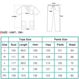 Size chart for MSORMOSI Women’s Medical Workwear Set in various sizes including S, M, L, XL, 2XL.