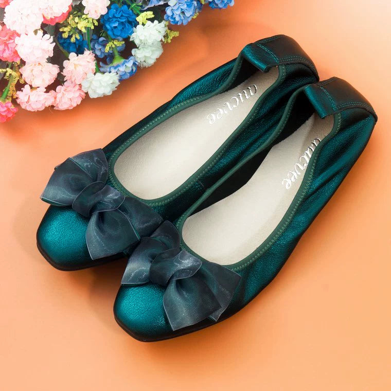 Women Leather Bowknot Slip-On Ballerina Flats