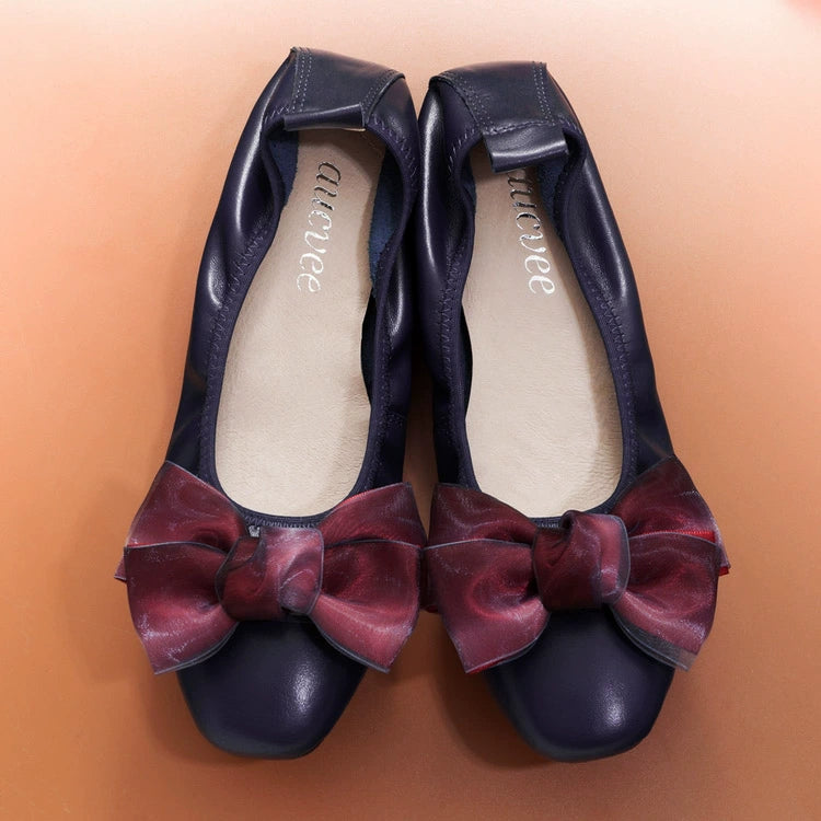 Women Leather Bowknot Slip-On Ballerina Flats
