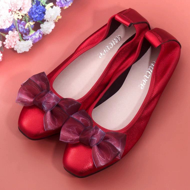 Women Leather Bowknot Slip-On Ballerina Flats