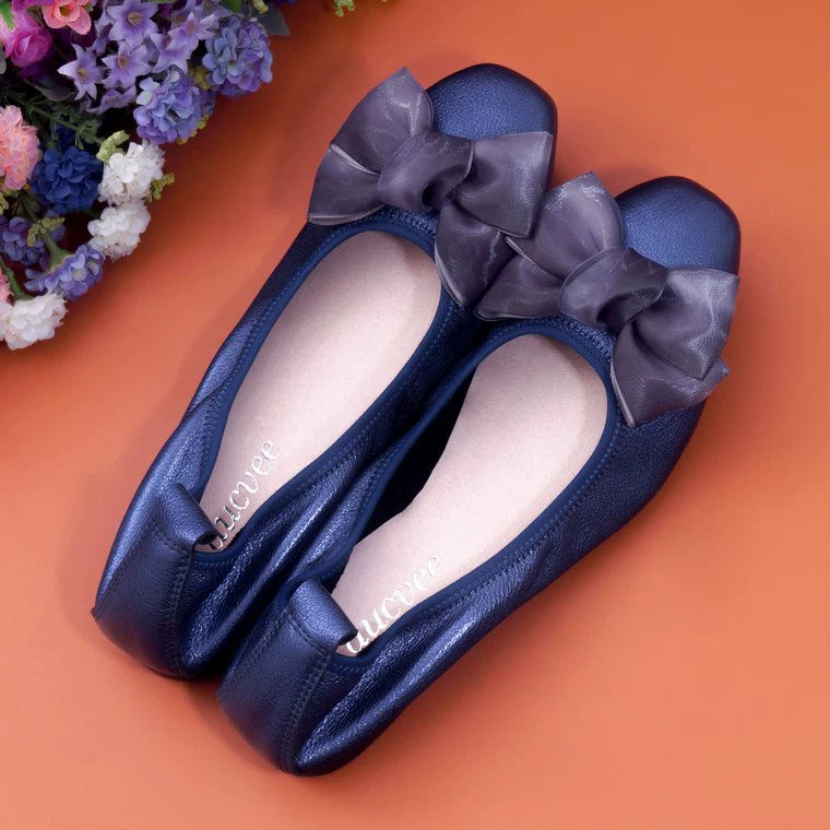 Women Leather Bowknot Slip-On Ballerina Flats