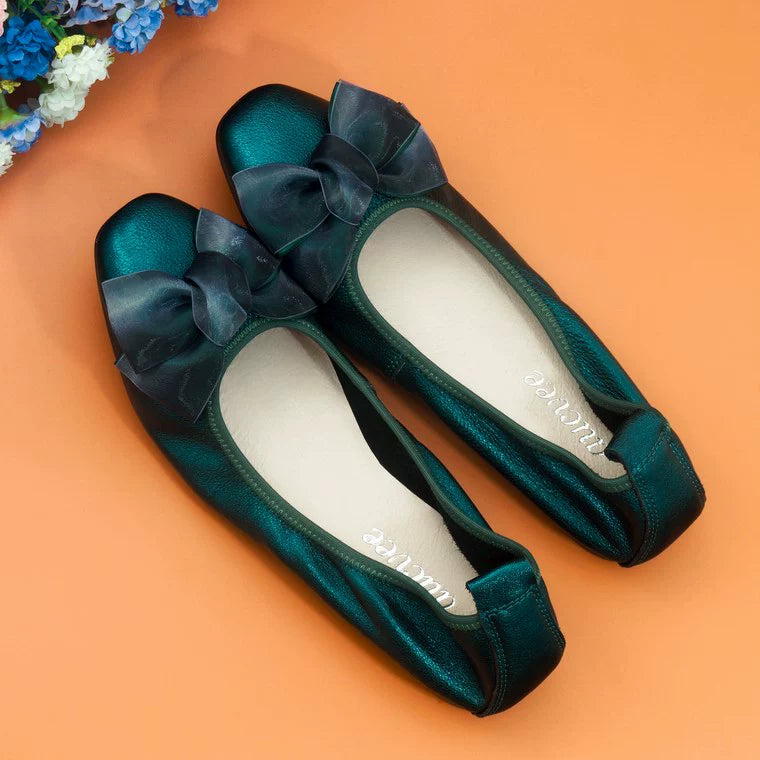 Women Leather Bowknot Slip-On Ballerina Flats