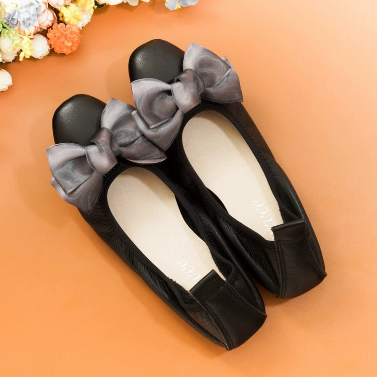 Women Leather Bowknot Slip-On Ballerina Flats
