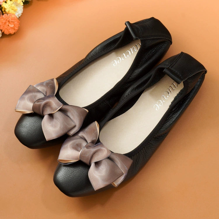 Women Leather Bowknot Slip-On Ballerina Flats