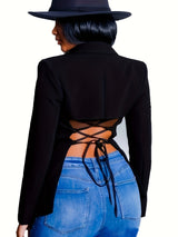 TieBack™ – Fall/Winter Blazer (Chic Lapel, Solid Color, Unique Back Detail)