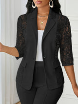 PatchworkÉlan™ – Lace Patchwork Blazer (European Style, Pocket Flaps, Button Front)