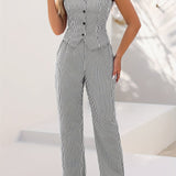 Strivesta™ – Striped Vest & Blazer Set (Elegant Sleeveless Top + High-Waist Pant)