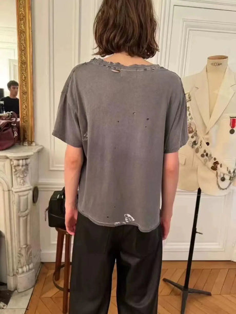 Distressed Letter Print Loose Fit T-Shirt | by Anwer Fancy | Worldwide Shipping