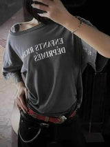 Distressed Letter Print Loose Fit T-Shirt | by Anwer Fancy | Worldwide Shipping