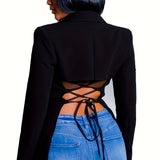 TieBack™ – Fall/Winter Blazer (Chic Lapel, Solid Color, Unique Back Detail)