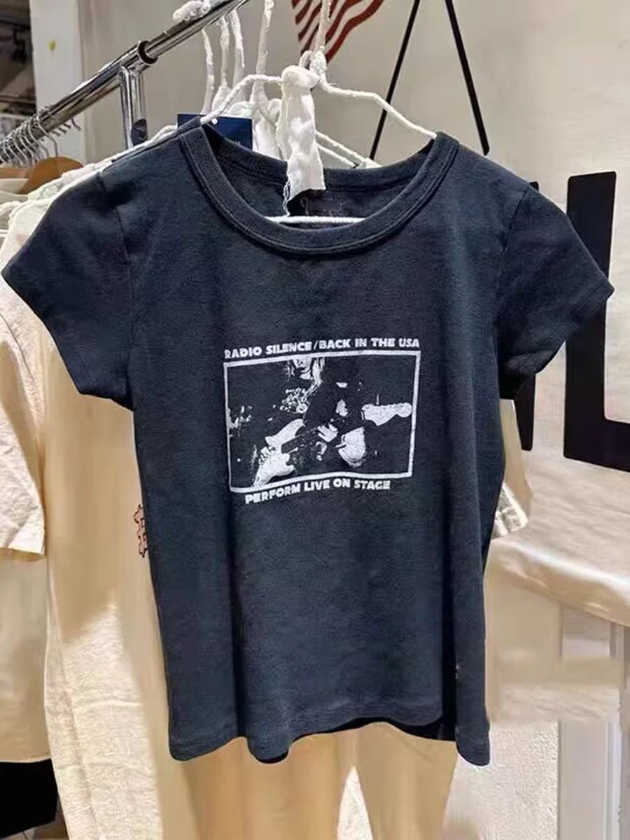 Guitar Band Print Vintage T-Shirt Women | by Anwer Fancy | Worldwide Shipping