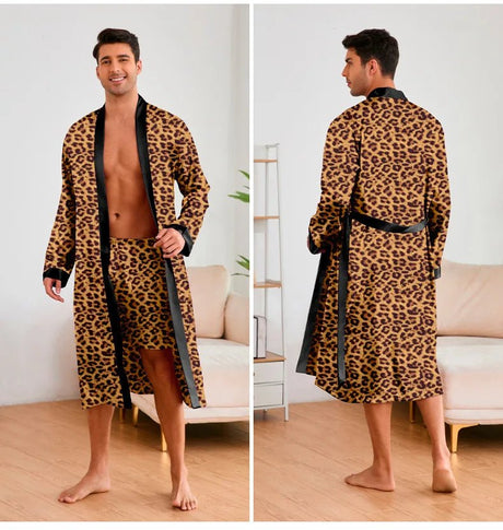 Men’s Leopard Satin Bathrobe Set | Men's Loungewear by Anwer Fancy | Worldwide Shipping