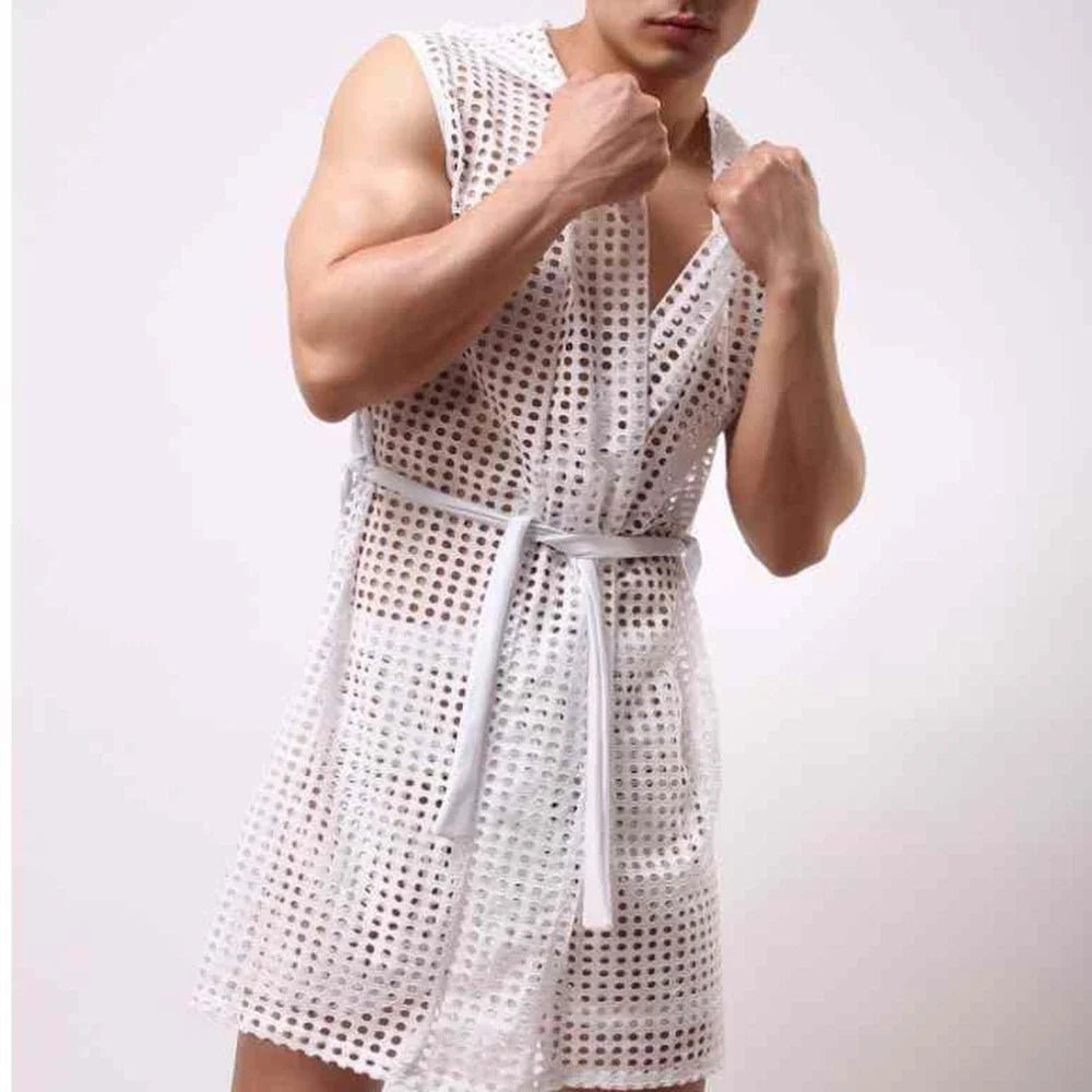 Men’s Mesh Sleeveless Bathrobe | Men's Loungewear by Anwer Fancy | Worldwide Shipping