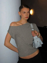 Striped Inclined Collar Crop Top Women | by Anwer Fancy | Worldwide Shipping