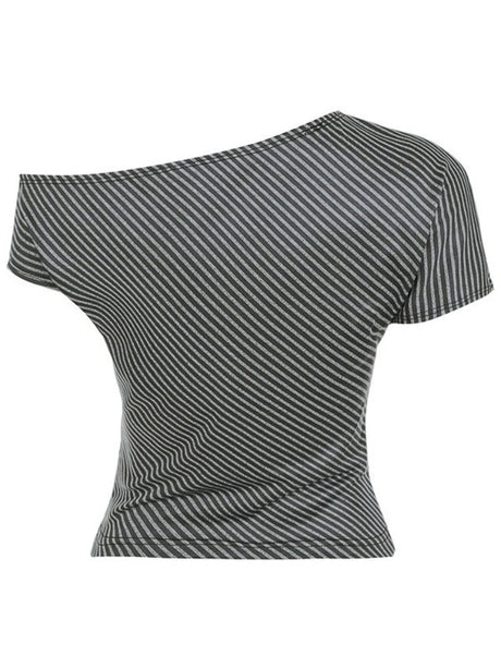 Striped Inclined Collar Crop Top Women | by Anwer Fancy | Worldwide Shipping