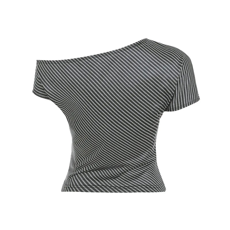 Striped Inclined Collar Crop Top Women | by Anwer Fancy | Worldwide Shipping