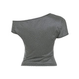 Striped Inclined Collar Crop Top Women | by Anwer Fancy | Worldwide Shipping