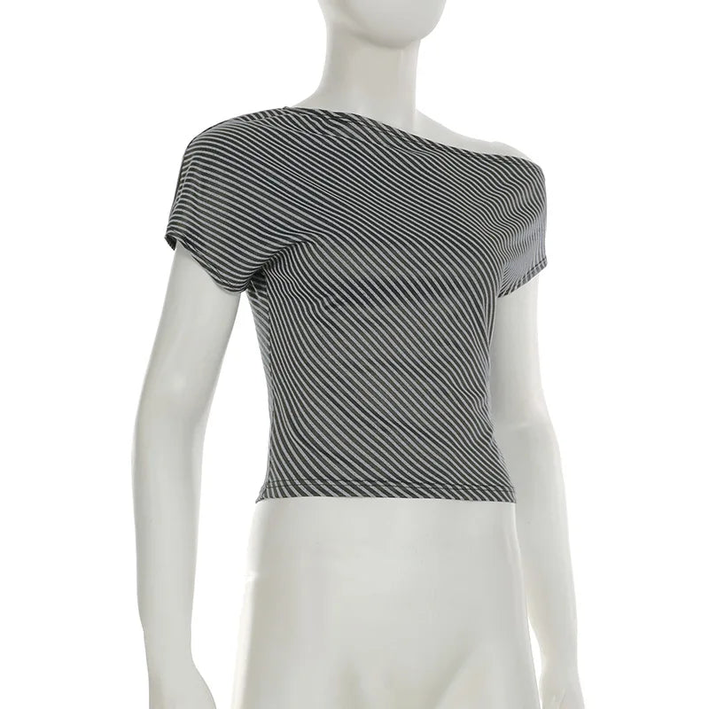 Striped Inclined Collar Crop Top Women | by Anwer Fancy | Worldwide Shipping